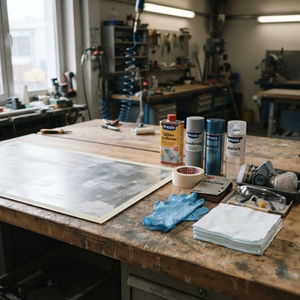 Gegenstände zum Aluminium lackieren auf Tisch